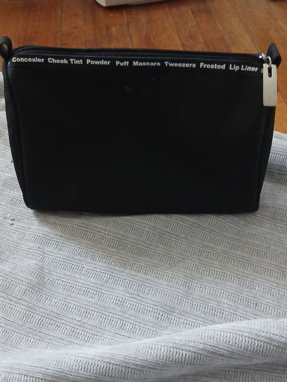 Black Zipper Makeup Bag with Silver Accent